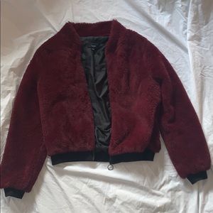 Burgundy furry jacket